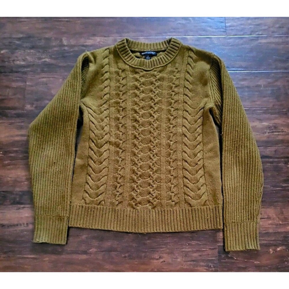 Banana Republic Cable Knit Crewneck Pullover Sweater Green Womens S Wool Nylon